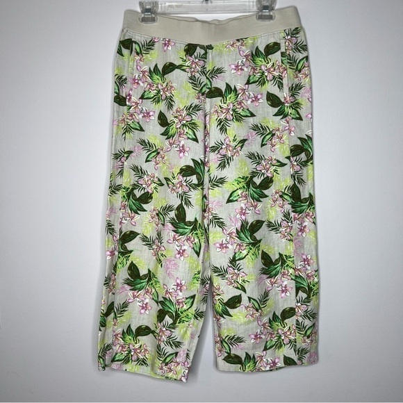 J. Jill Love Linen Wide Leg Floral Cropped Pants - Picture 1 of 7